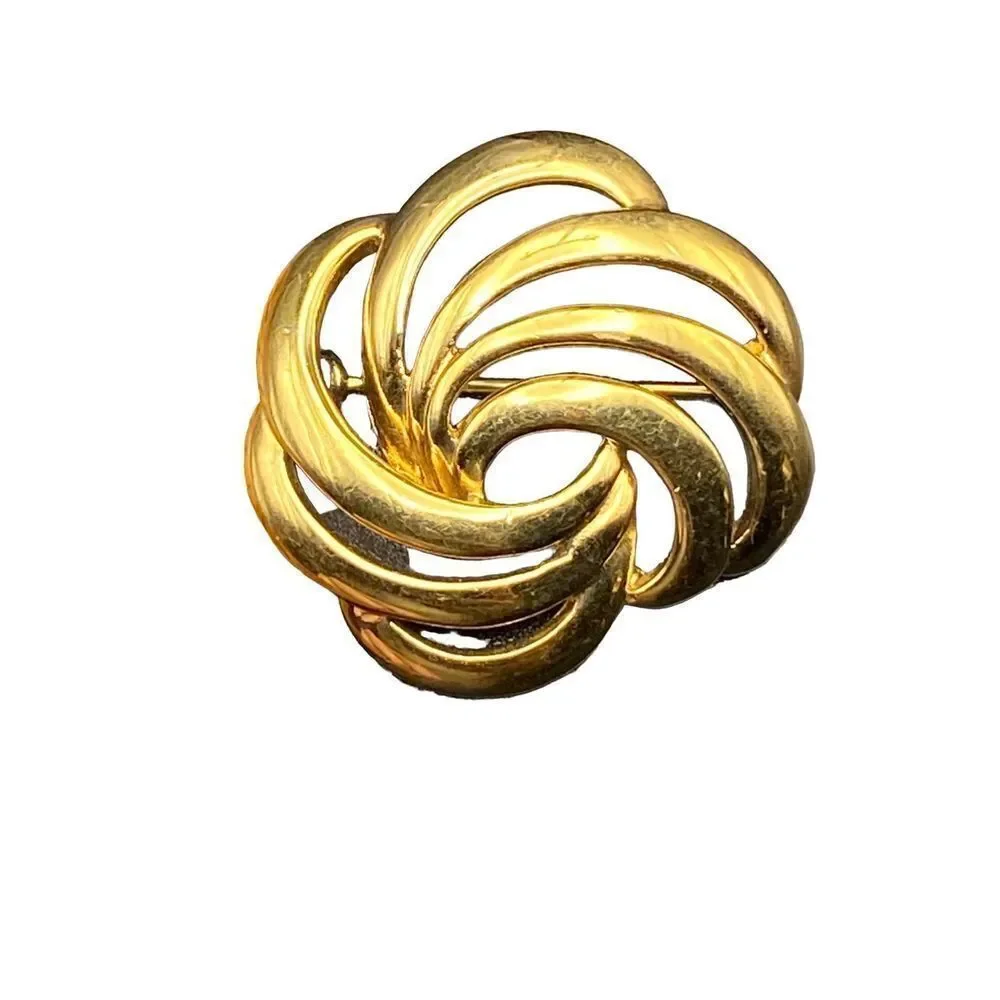Vintage Napier Gold Tone Small Swirl Pin with matching screw back earring marked